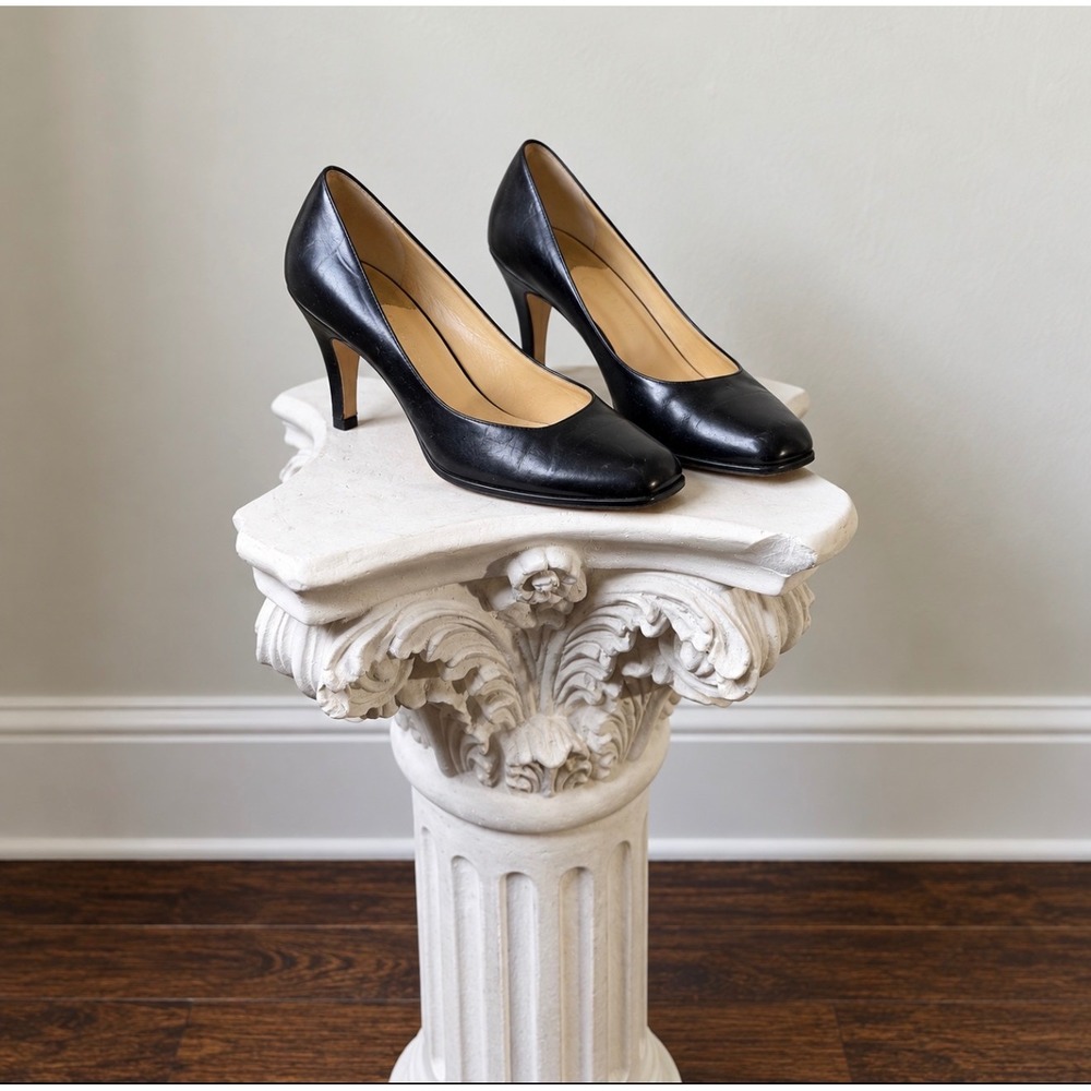 Cole Haan Collection Black Leather Nike Air Square Toe Pumps Heels Womens 8B